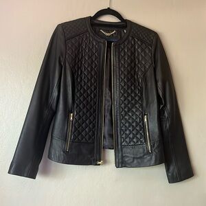 Cole Haan Black Quilted Lambskin Leather Jacket M